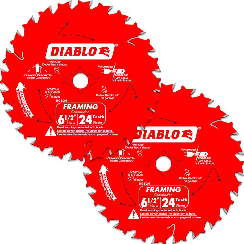 DIABLO Tracking Point 6-12 in. x 24-Tooth Framing Circular Saw Blade Value Pack (2-Pack) D0624RVP