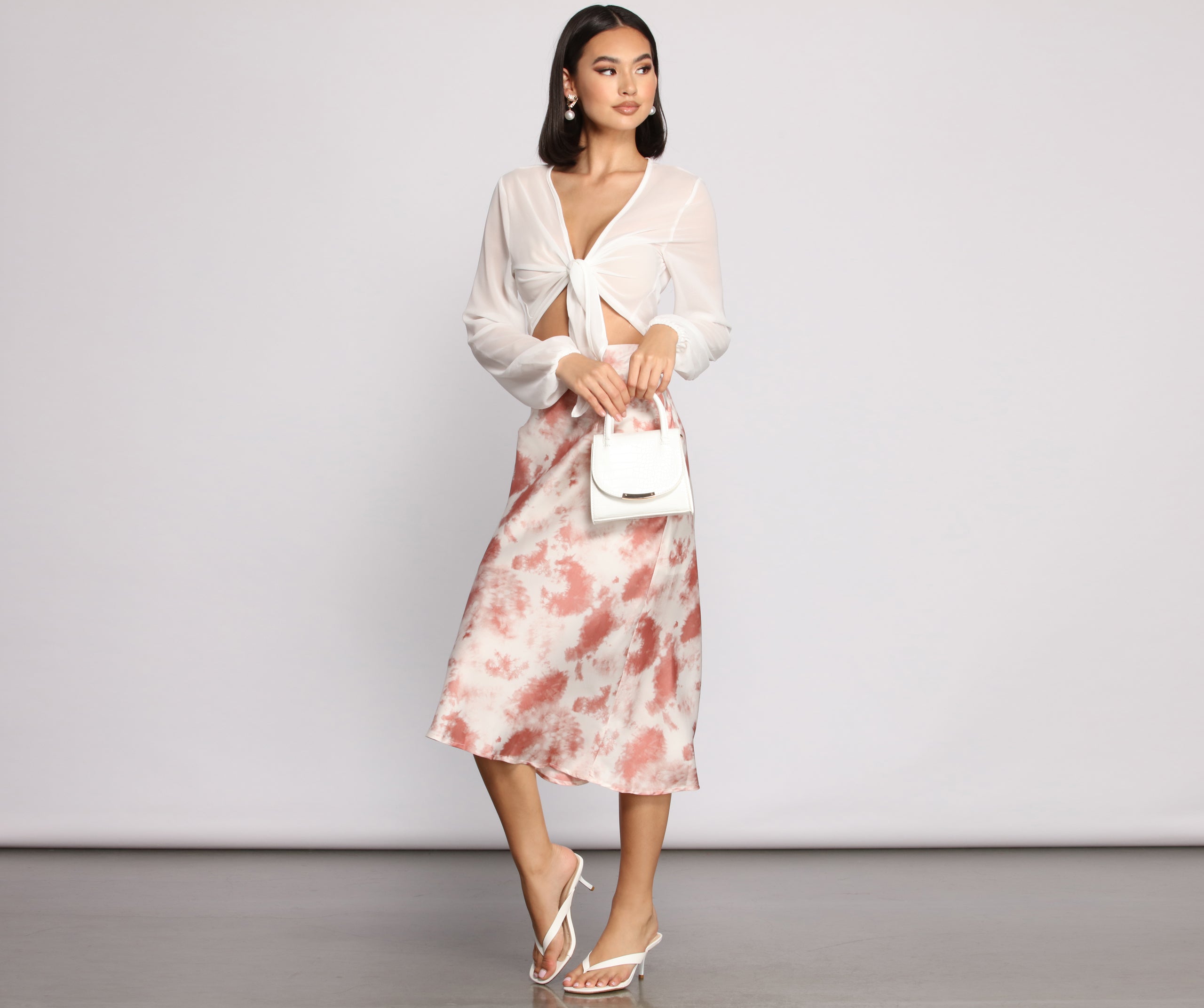 Stylishly Sleek Satin Tie Dye Midi Skirt