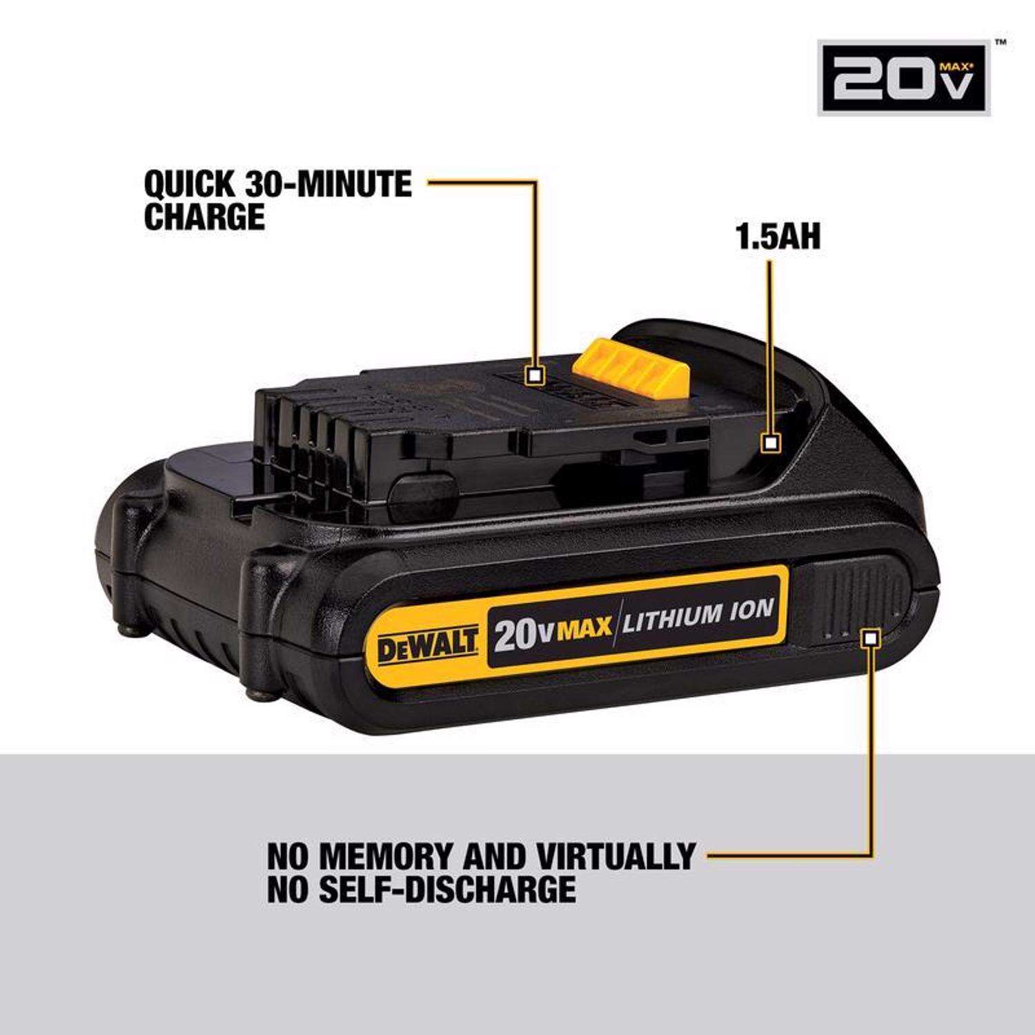 DW 20V MAX DCB201 1.5 Ah Lithium-Ion Compact Battery 1 pc