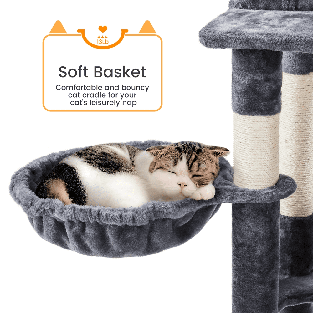 SMILE MART 71″ H Multi-Level Large Cat Tree with 2 Cozy Perches 2 Condos，Dark Gray