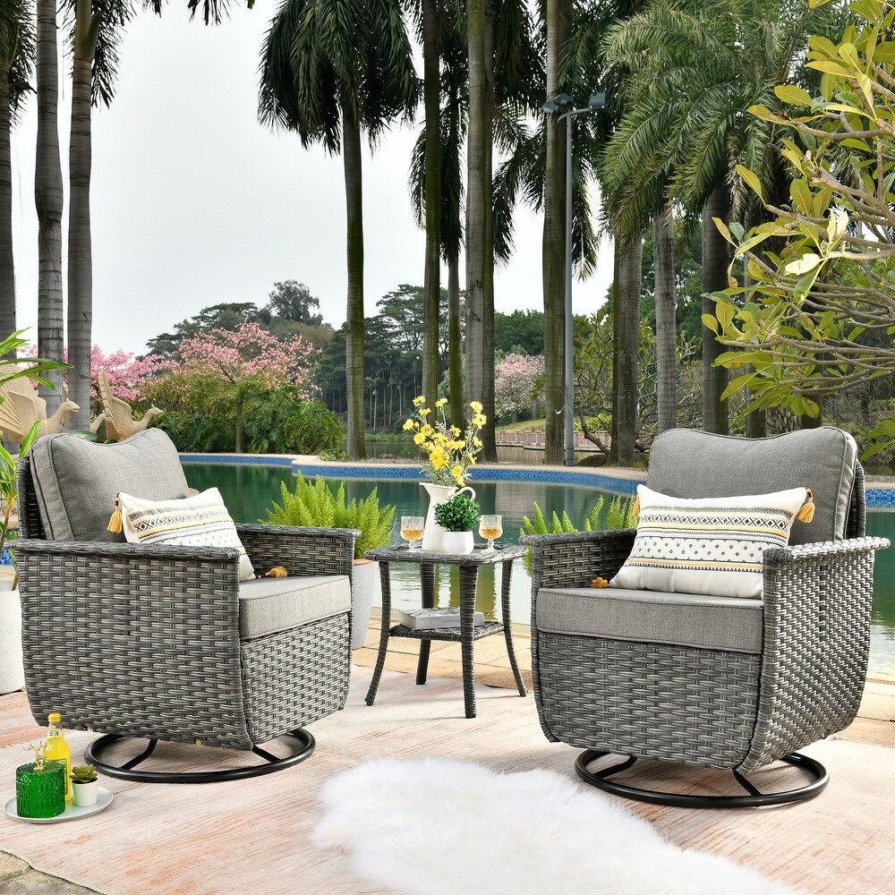 OVIOS 3 piece Pet Friendly Patio Furniture Swivel Chairs Wicker Set