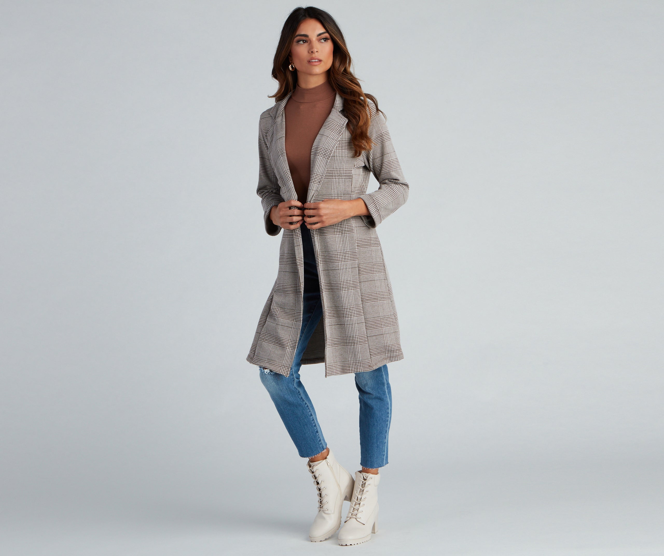 City Chic Plaid Longline Blazer