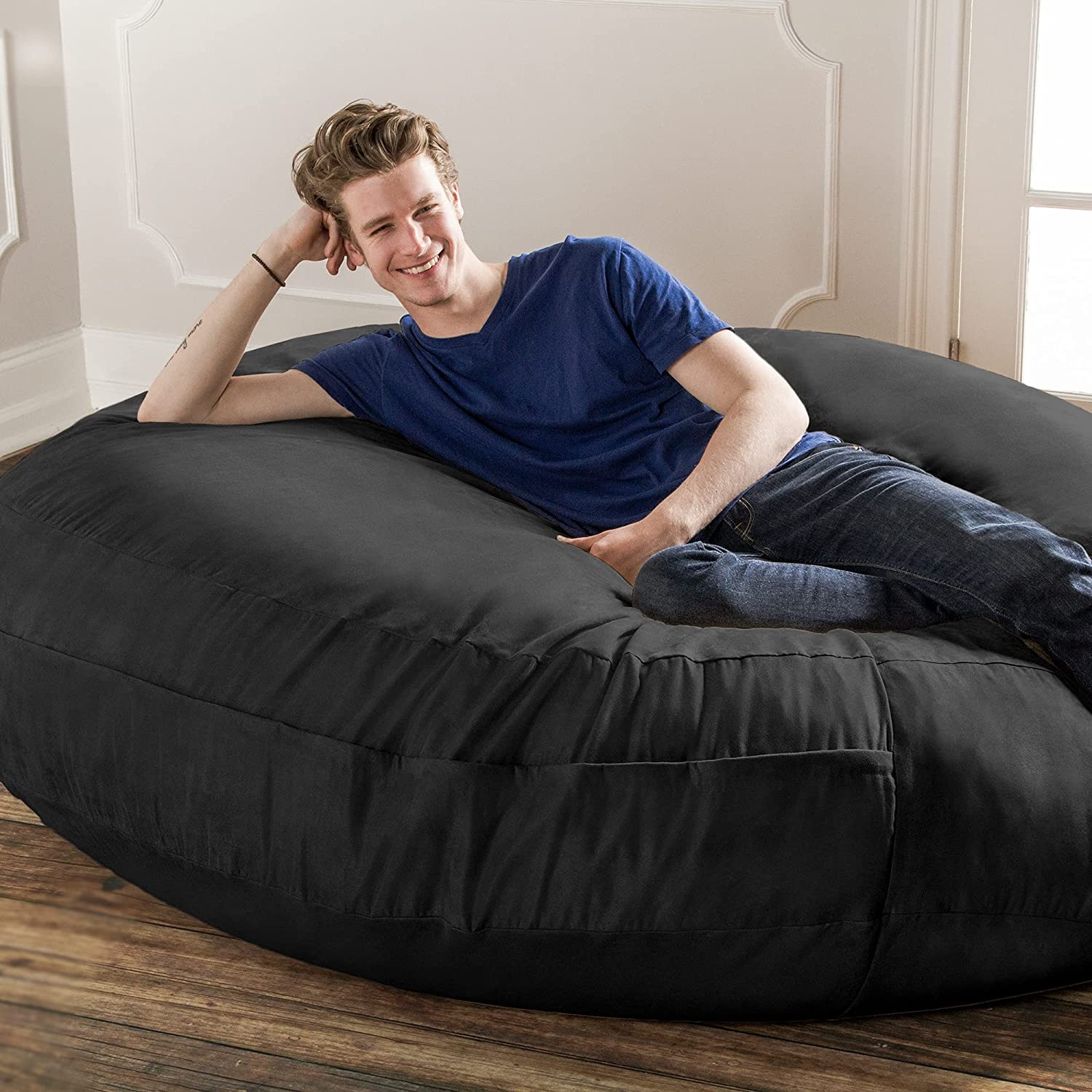 Jaxx 6 Foot Cocoon Large Bean Bag Chairs for Adults, Black