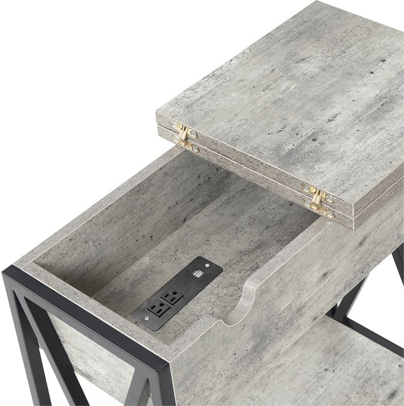 Convenience Concepts Tucson Electric Flip Top End Table in Faux Birch Gray Wood   Industrial   Side Tables And End Tables   by Homesquare  Houzz