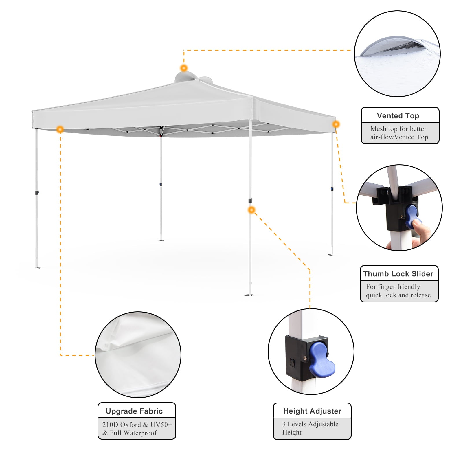 JOINATRE 10 x 10 Pop Up Canopy, Easy Set Up Outdoor Canopy Tent, Instant Folding Ez Up Canopy Commercial Gazebo Shelter, Air Vents, UV Protection with Carry Bag for Patio Party Camping, White