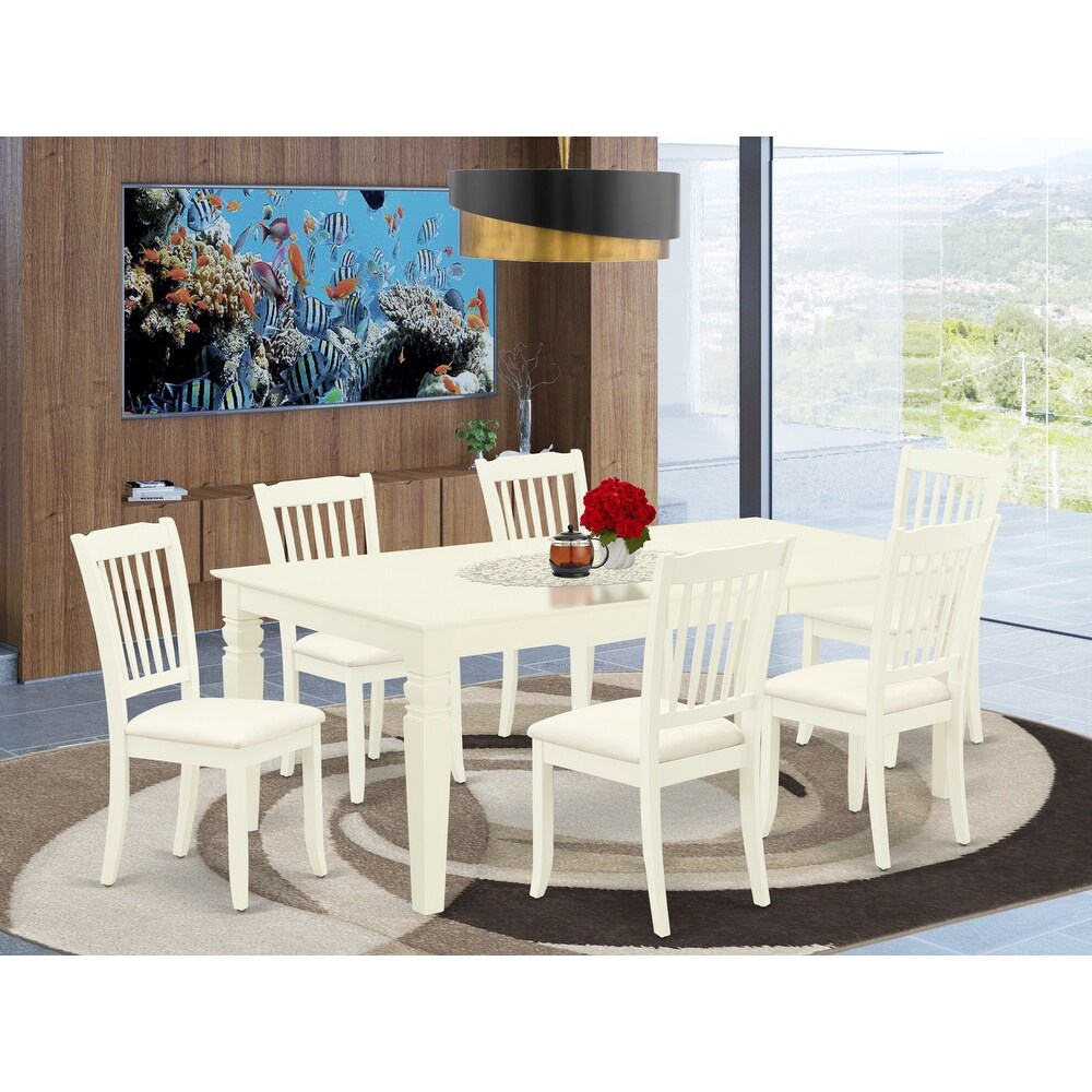 East West Furniture Modern Dining Table Set  A Wooden Table and Linen Fabric Dining Room Chairs  Linen White (Pieces Options)