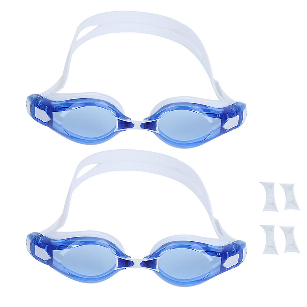 2pcs Large Frame Swimming Glasses Electroplated Adults Goggles For Training Competitionwhite(blue Eyeglass)