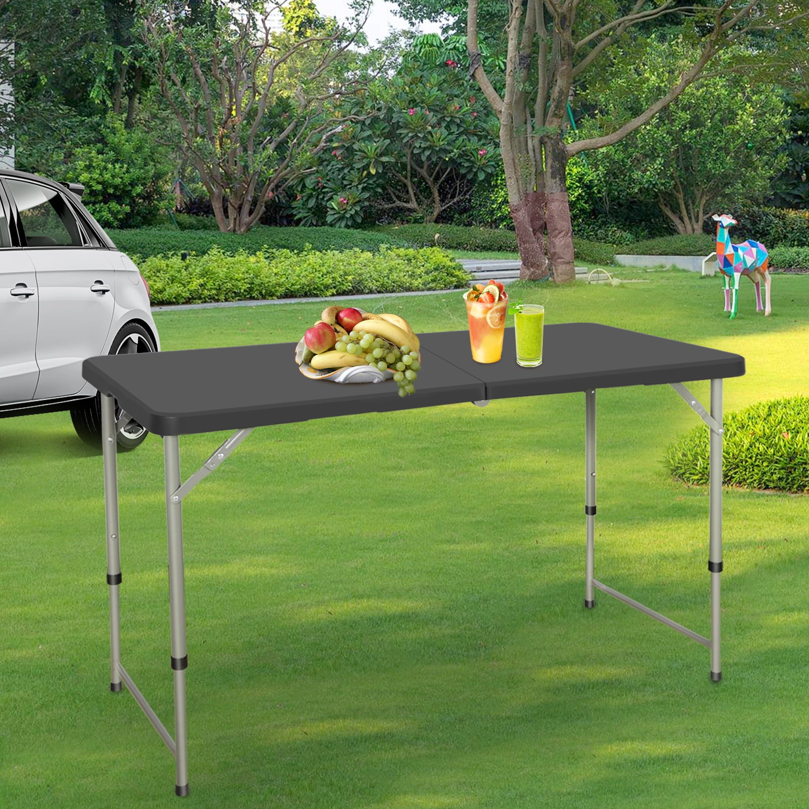 SUGIFT 4ft Folding Table, Adjustable Height Camping Table Office Table for Indoor/Outdoor Picnic Camping Bench, Black