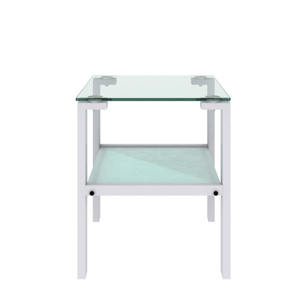 Two Layers Glass Side Table with Glass Tabletop and Metal Legs