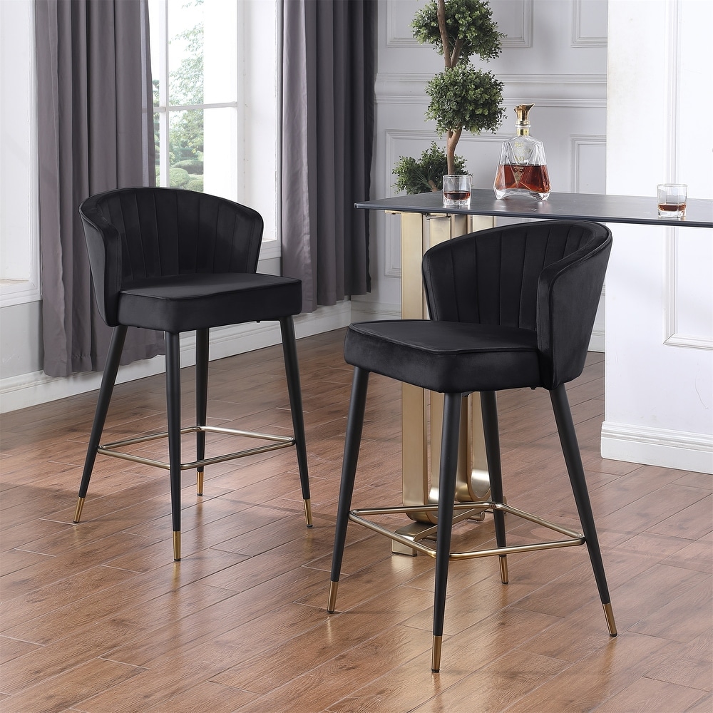 Set of 2 Contemporary Velvet Upholstered Stool with Channel Tufting