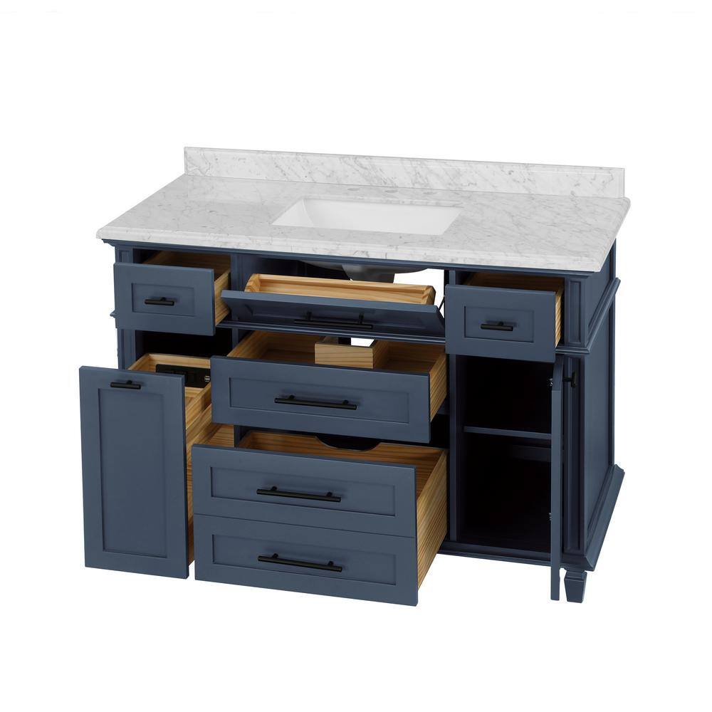 Home Decorators Collection Tarbot 48 in. W x 22 in. D x 34.5 in. H Bath Vanity in Midnight Blue with White Marble Top Tarbot 48MB