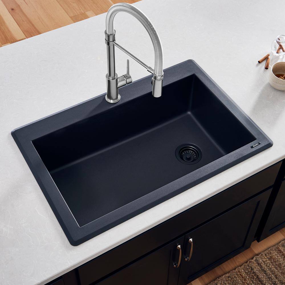 Ruvati Midnight Black Granite Composite 33 in. x 22 in. Single Bowl Drop-In Topmount Kitchen Sink RVG1033BK