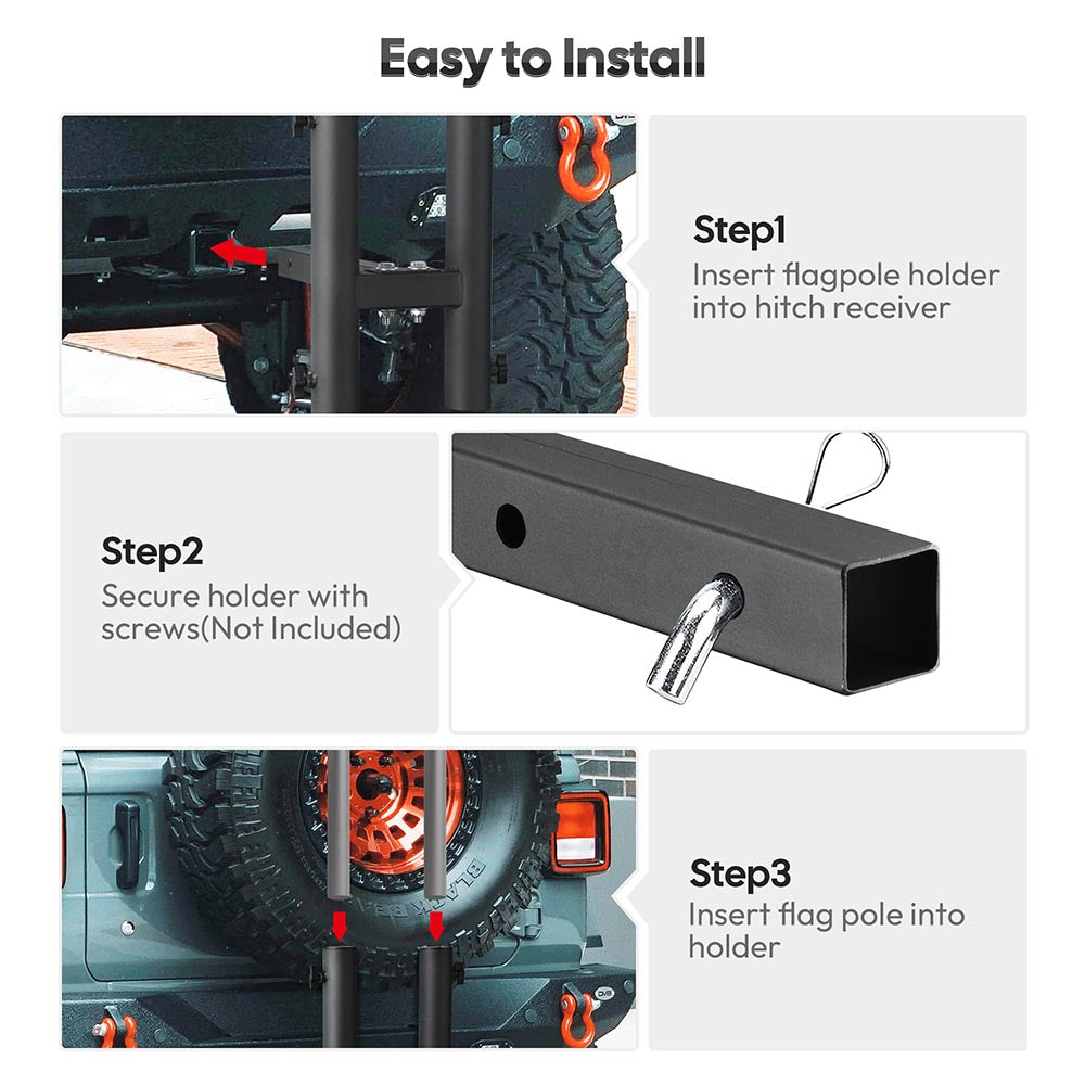 Yescom Hitch Mount Dual Flag Pole Holder for 2