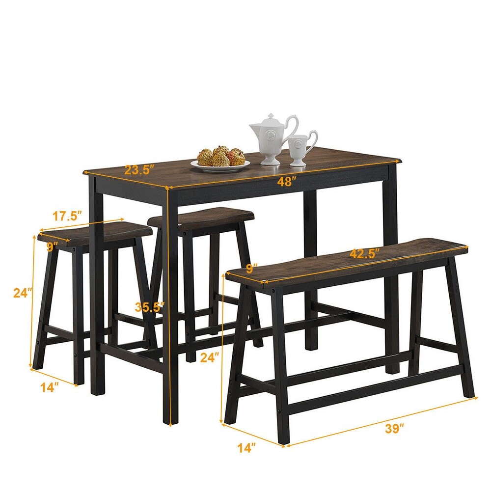 Costway 4 Pcs Solid Wood Counter Height Table Set w/ Height Bench