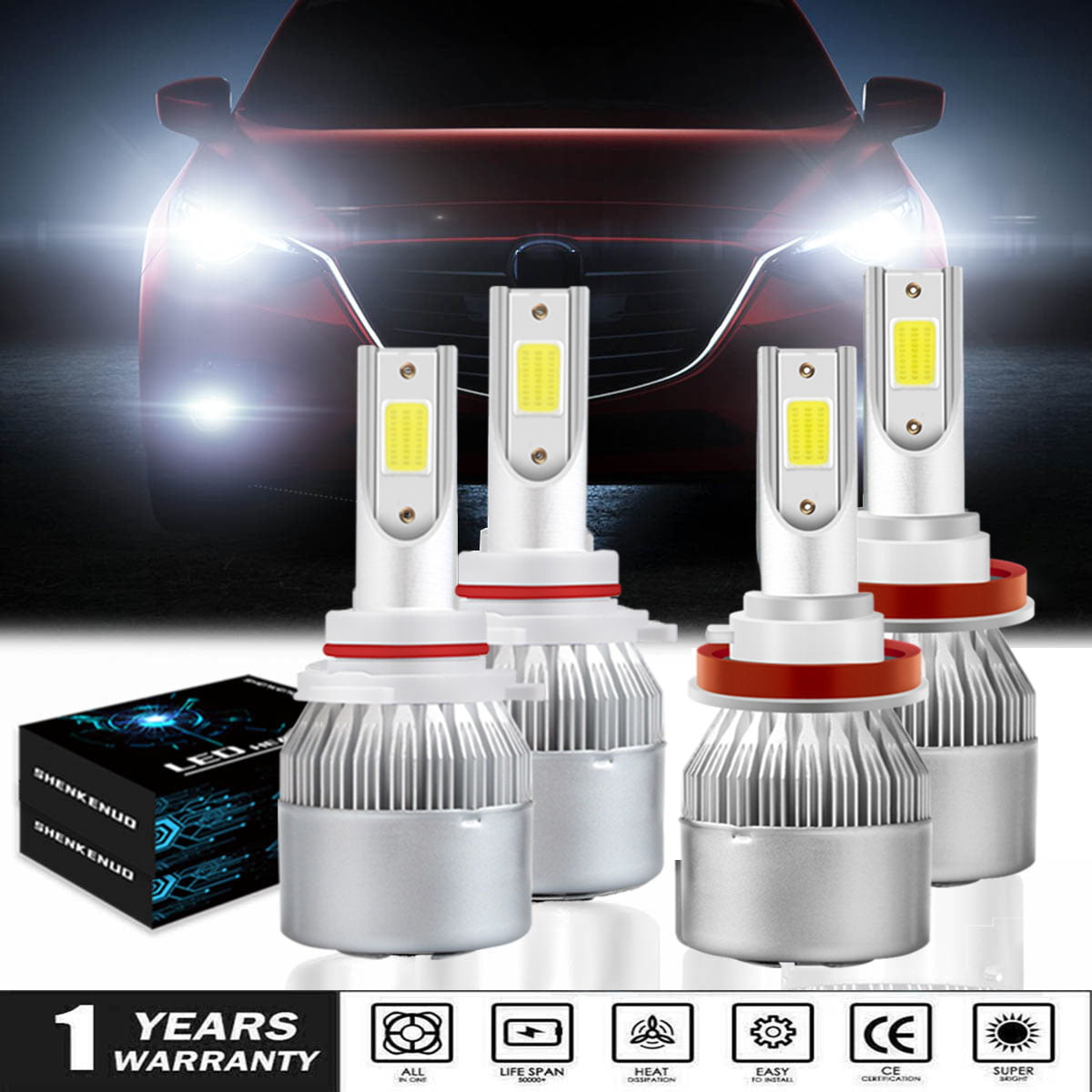 For Mazda 3 2010 2011 2012 2013 LED Headlight Bulbs 9005 H11 High and Low Beam 4pc