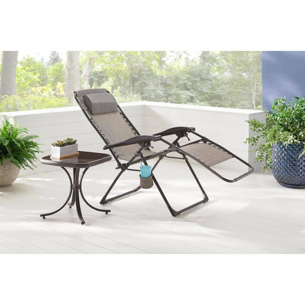 StyleWell Mix and Match Folding Zero Gravity Steel Outdoor Patio Sling Chaise Lounge Chair in Riverbed Taupe CHARLES-20RB