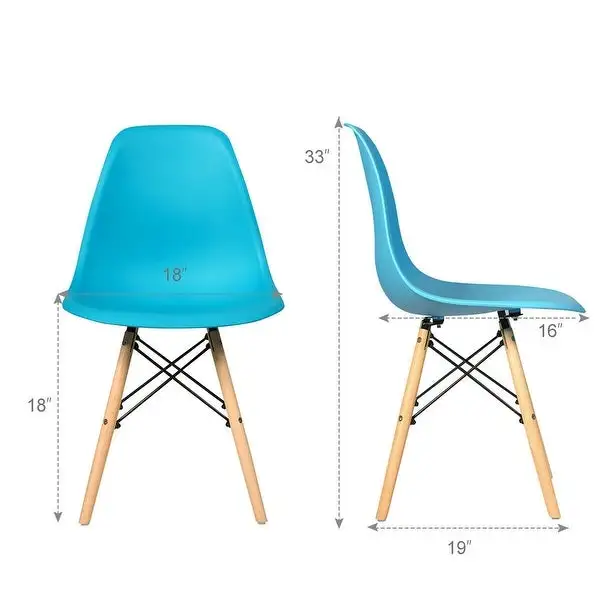 Gymax Set of 4 Mid Century Modern DSW Dining Side Chair Wood Legs Blue - 18'' x 19'' x 33'' (W x D x H)