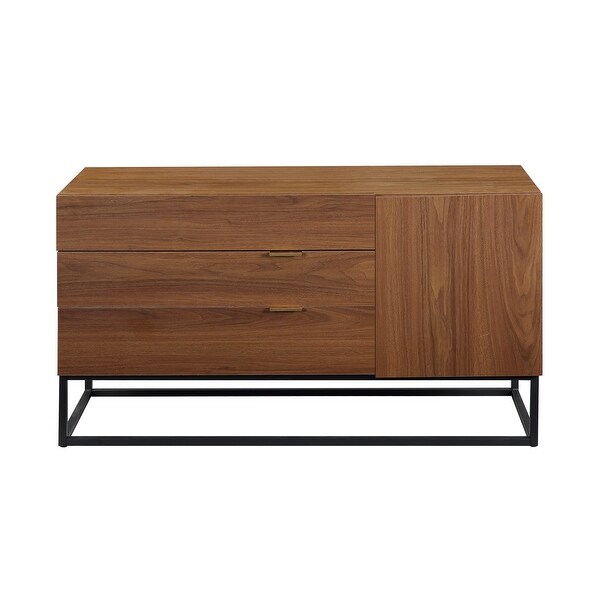 Console Table in Walnut and Black Finish Retro Design Console Table with Two Open Shelves， Console Tables