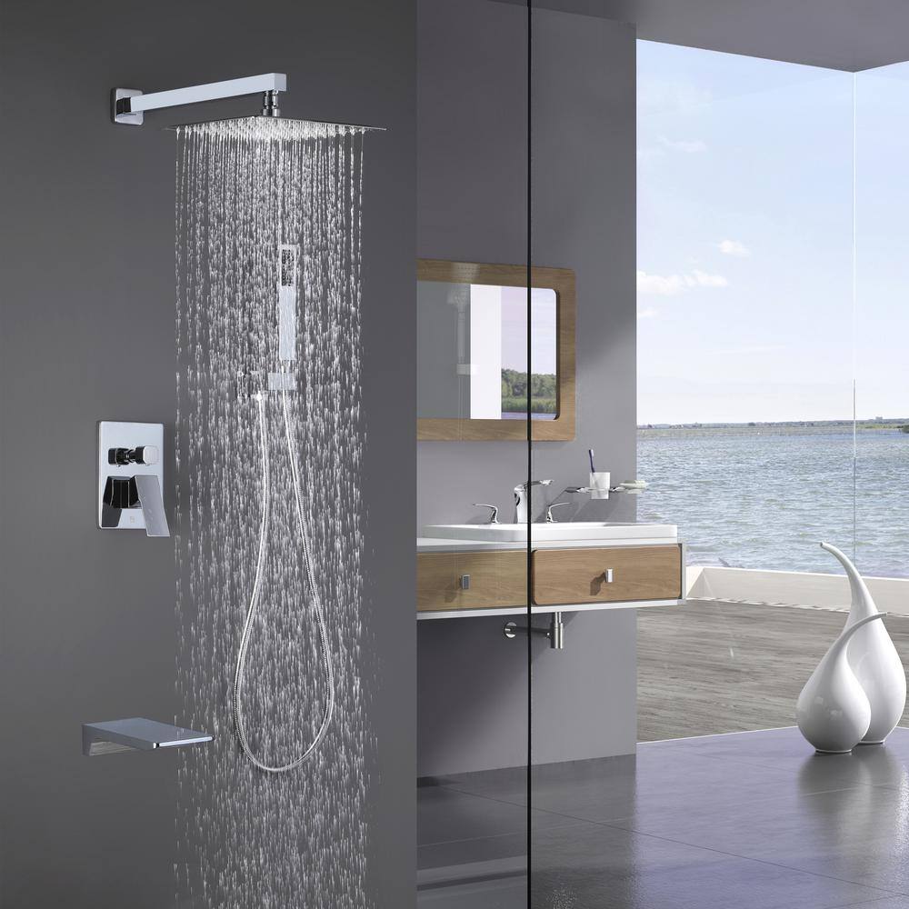 Hlihome Single-Handle 1-Spray Tub and Shower Faucet with 2 GPM 10 in. 3 Functions Dual Shower Heads in Chrome LYJ-7011-CP-10