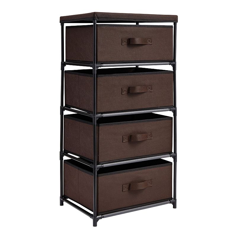 4-Tier Drawer Clothes Organizer， Fabric Storage Dresser for Clothing， Linens， Closet Organization (Dark Brown， 16.5 x 13 x 33 In)