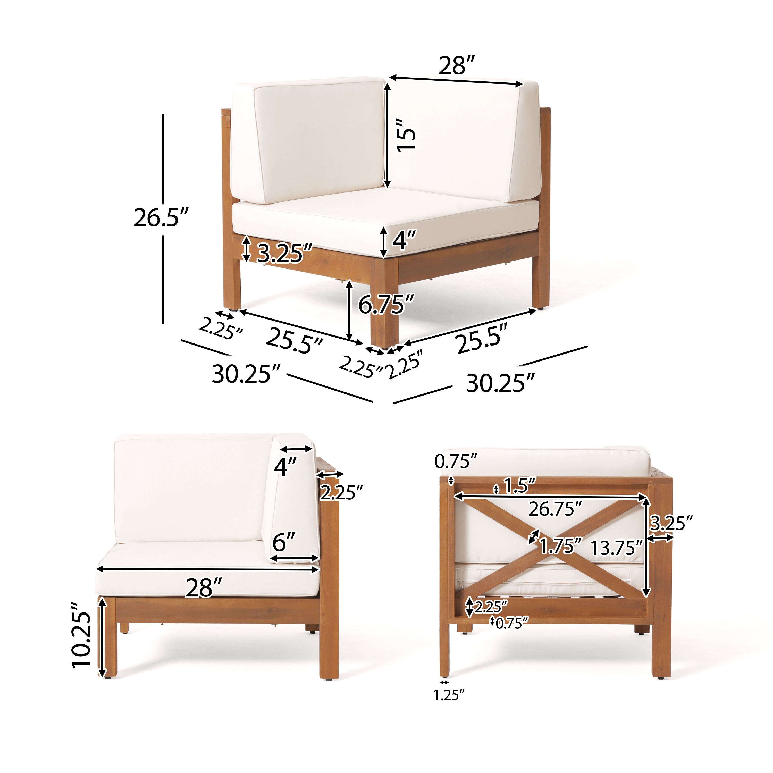 Gina Outdoor Acacia Wood 5 Seater Sectional Sofa Set with Fire Pit