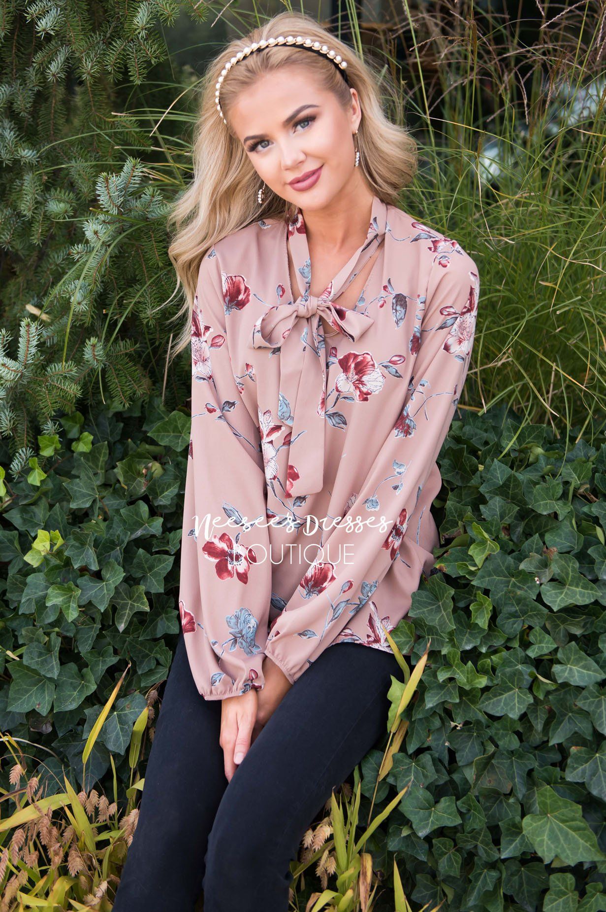 Falling for Floral Neck Tie Blouse