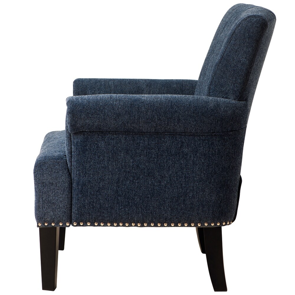 Polyester Accent Chair High Back Casual Sofa with Nailheads Modern Arm Chair Club Chairs with Rubber Wood Legs for Livingroom