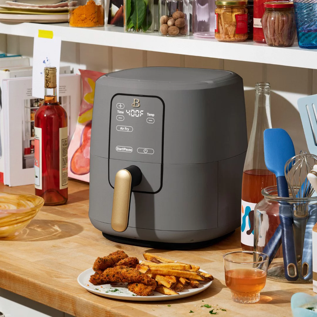 Beautiful 6 Quart Touchscreen Air Fryer， Oyster Grey by Drew Barrymore