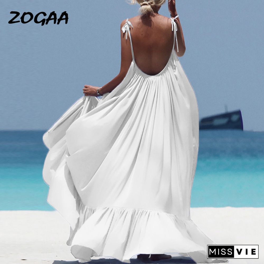 ZOGAA Boho Maxi Dress Women Spaghetti Strap Backless Long Dress Sexy Summer Party Bohemian Beach Dresses Vestidos Robe Femme