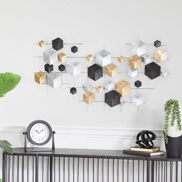 Metal Geometric 3d Cube Relief Wall Decor Multi Colored Cosmoliving By Cosmopolitan