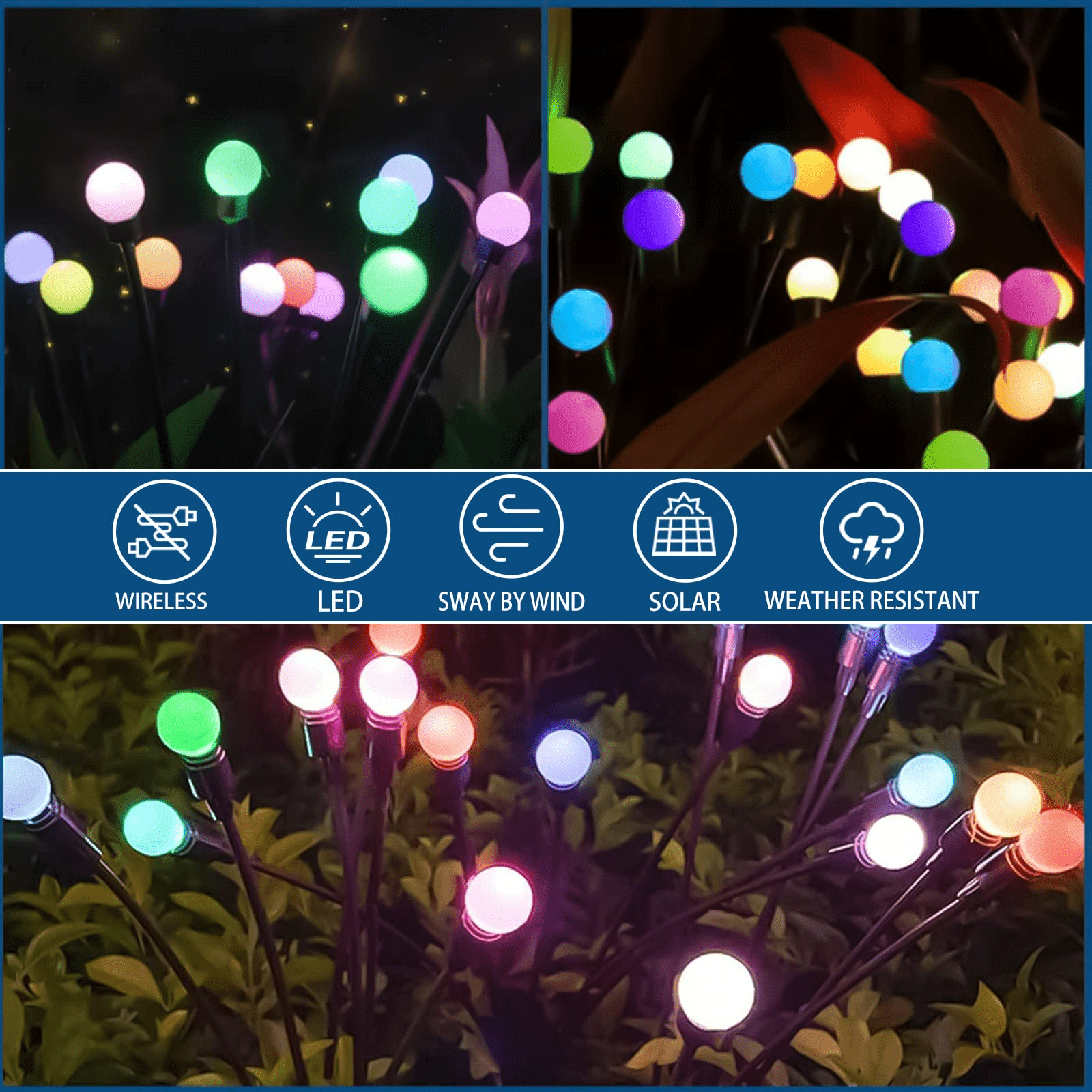 ROMUCHE 2Pack solar outdoor lights Solar Firefly Lights Outdoor Decor Lawn Lamp Solar Garden Light Landscape Light Starburst Swaying Lights for Lawn Patio Outdoor Garden Decor (6 Head Warm White)