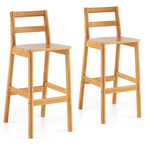 Costway Set of 2 Solid Rubber Wood Bar Stools 28'' Dining Chairs with - See Details