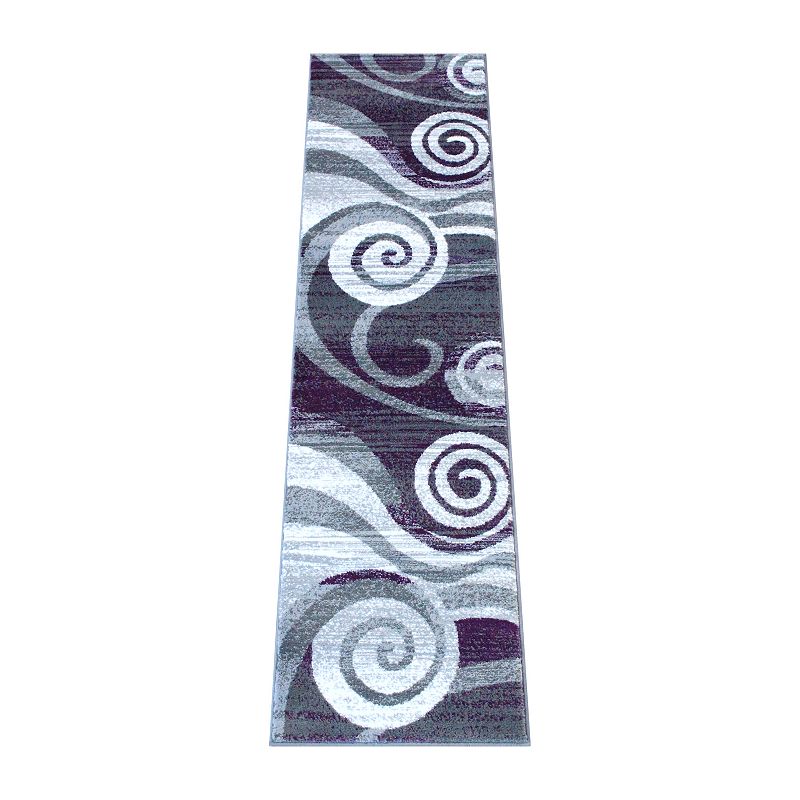 Masada Rugs Masada Rugs Stephanie Collection 2'x7' Area Rug Runner with Modern Contemporary Design 1103 in Purple， Gray， White and Black