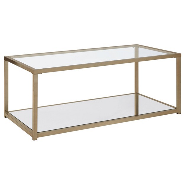 Cora Coffee Table With Glass Top And Mirror Shelf Brass Coaster