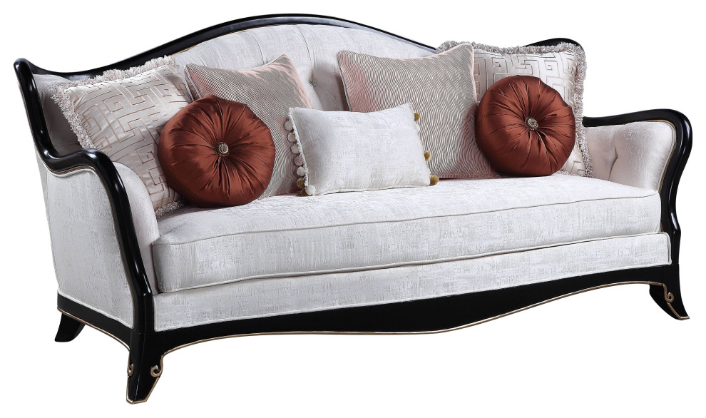 Nurmive Sofa With 7 Pillows  Beige Fabric   Traditional   Sofas   by Acme Furniture  Houzz