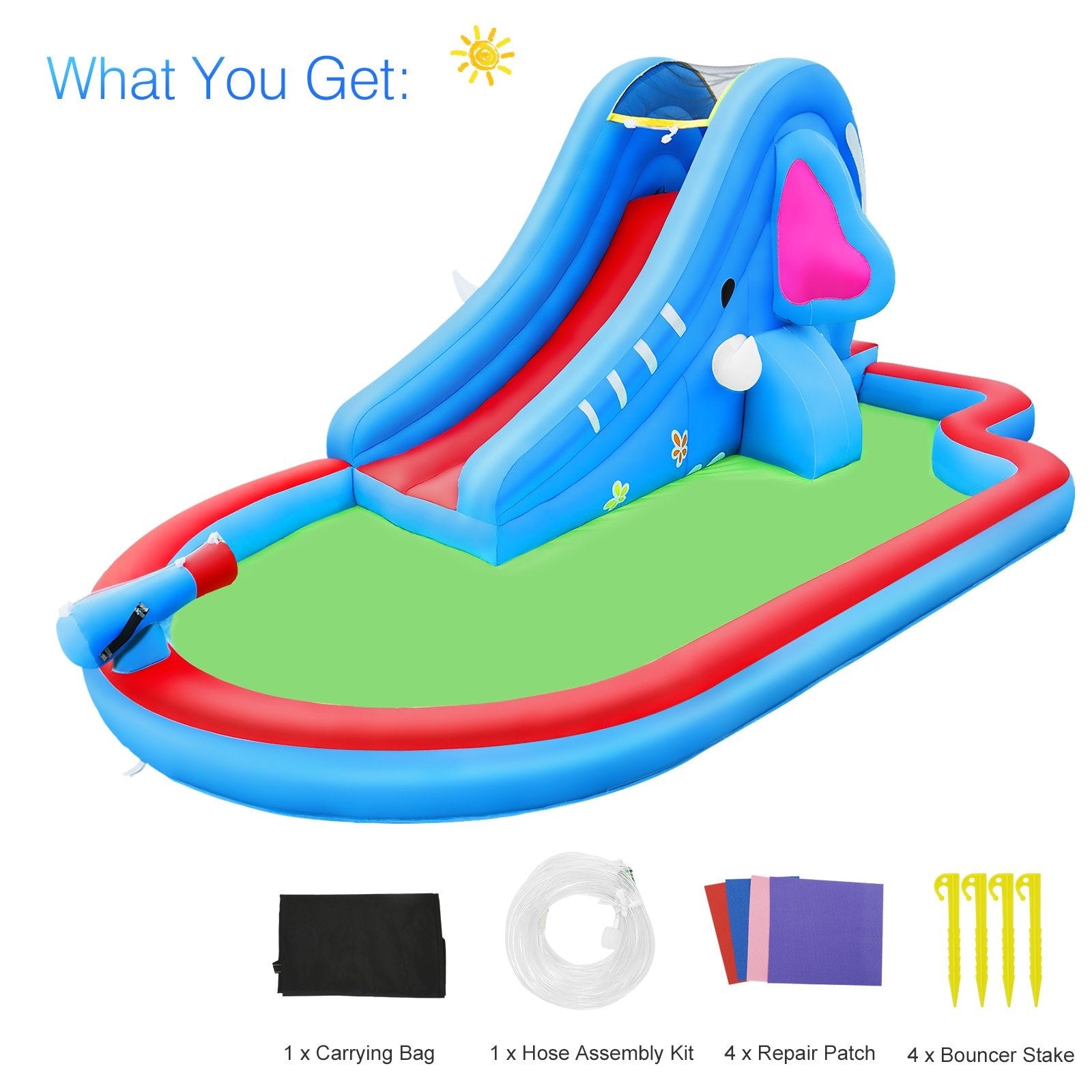 Inflatable Water Slide - Kids Pool - Heavy Duty Outdoor Surf N Splash Adventure Park - Blower Included