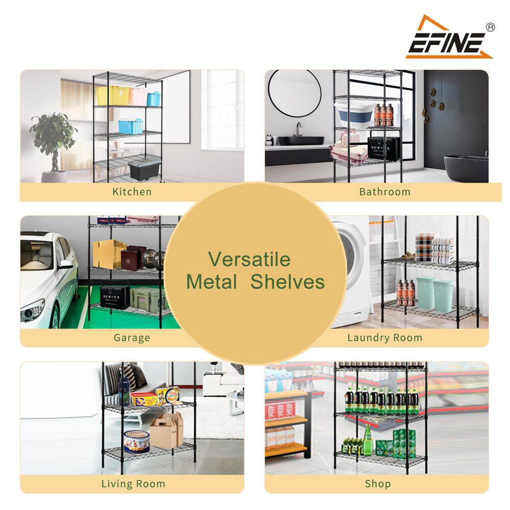 EFINE Black 5-Tier Heavy Duty Metal Wire Storage Shelving Unit wCasters NSF Certified (48 in. W x 72 in. H x 18 in. D) R60-5B