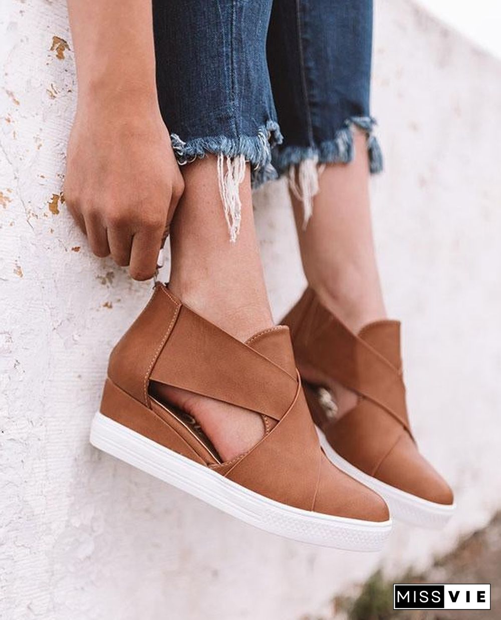 Women Solid High Flats wedges Heel Height Increasing Chunky Platform Vulcanized Sneakers Shoes