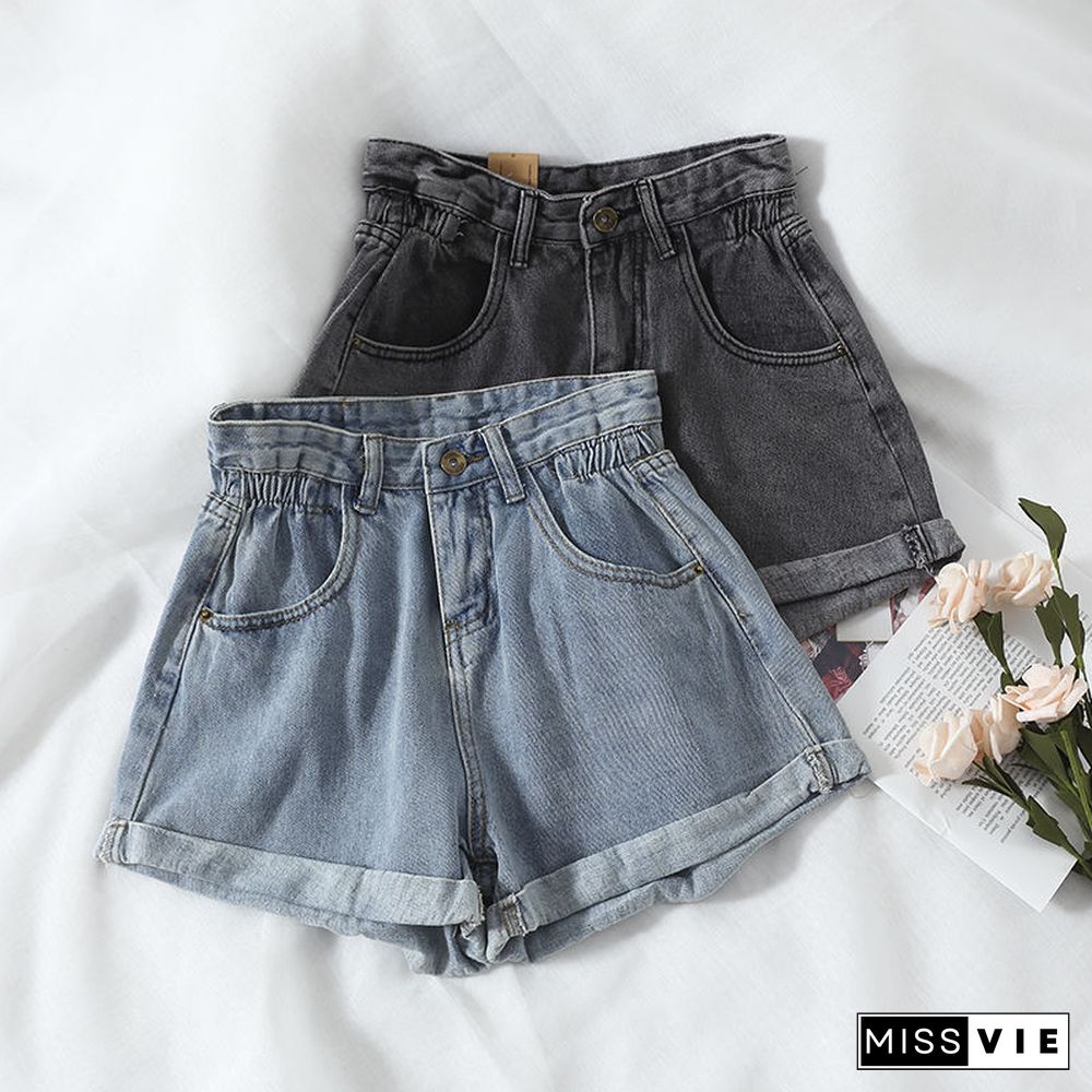 Solid Color Casual Shorts Wild Basic Jeans