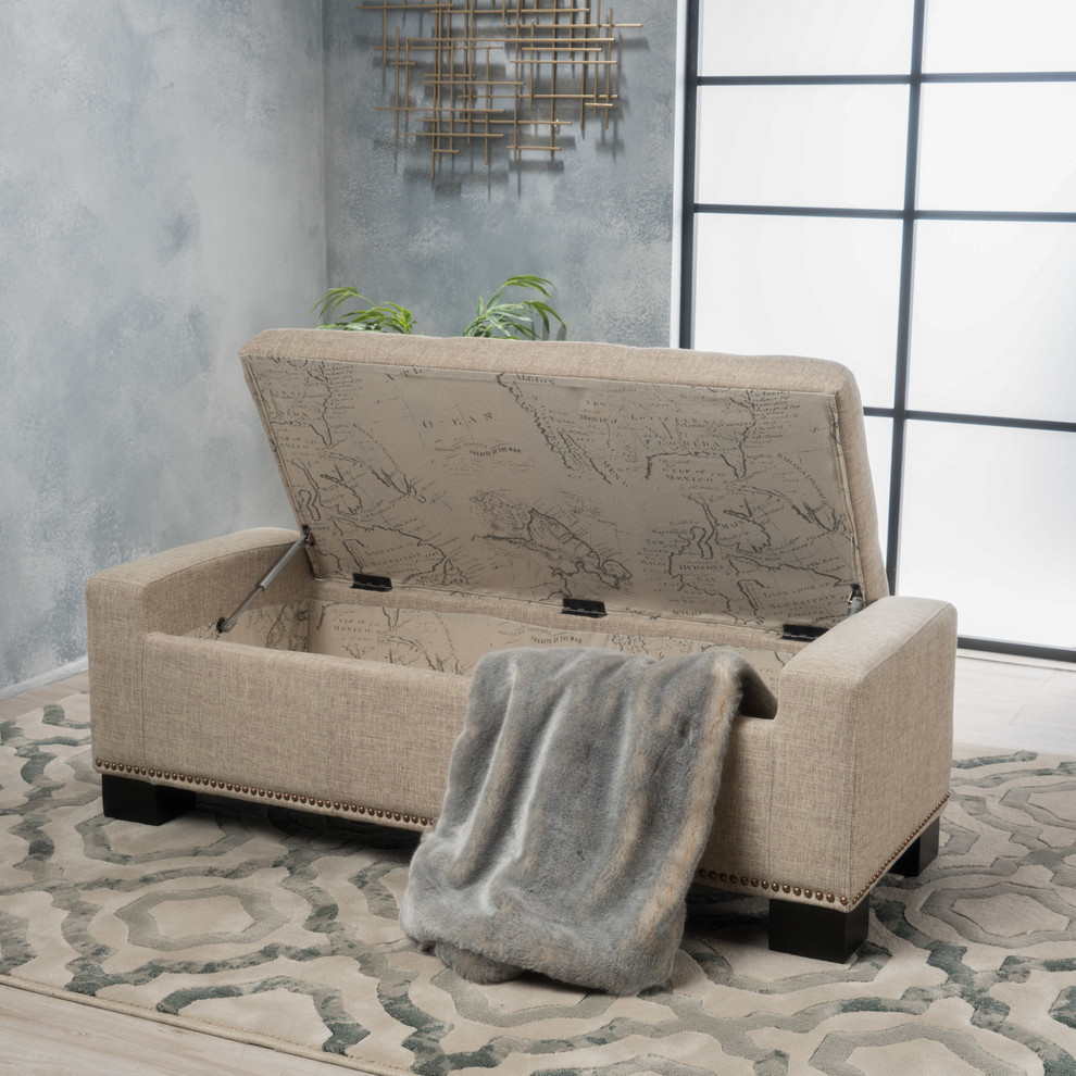 GDF Studio Espana Wheat Fabric Storage Ottoman With Studs   Transitional   Footstools And Ottomans   by GDFStudio  Houzz