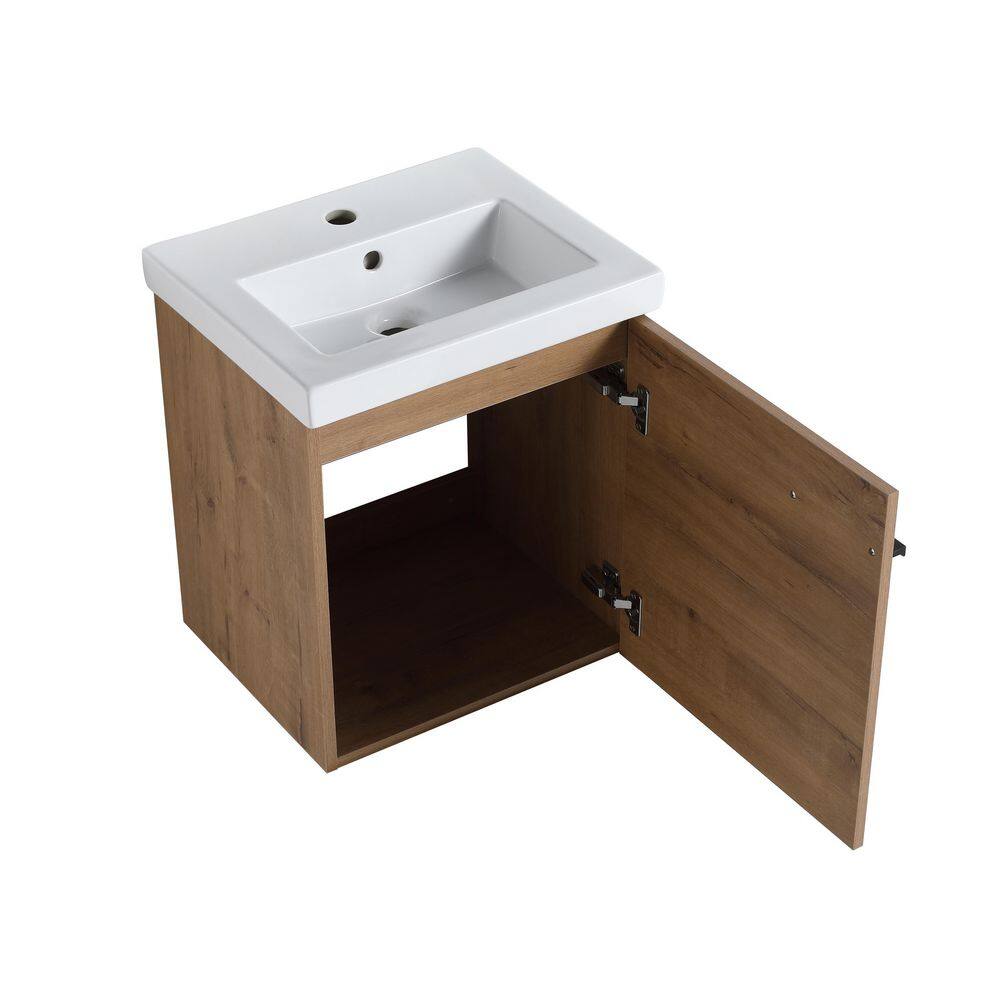 ARTCHIRLY 18 in. W x 15. in D. x 21 in. H Bathroom Vanity in Brown with Glossy White Ceramic Basin BVC01718IMO