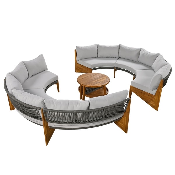 Patio Furniture Sets Moonshape Sectional Sofa Set Beige Seat Conversation Set with Coffee Table Outdoor Camping Chairs Sofa