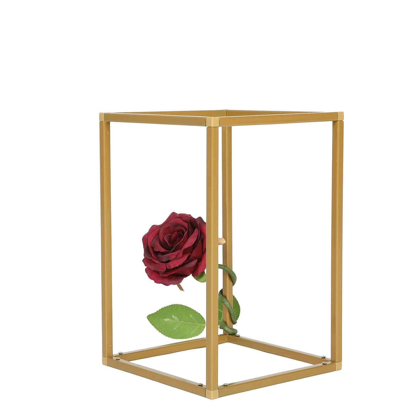 2 Pack Rectangular Gold Metal Wedding Flower Stand, Geometric Column Frame Centerpiece 12