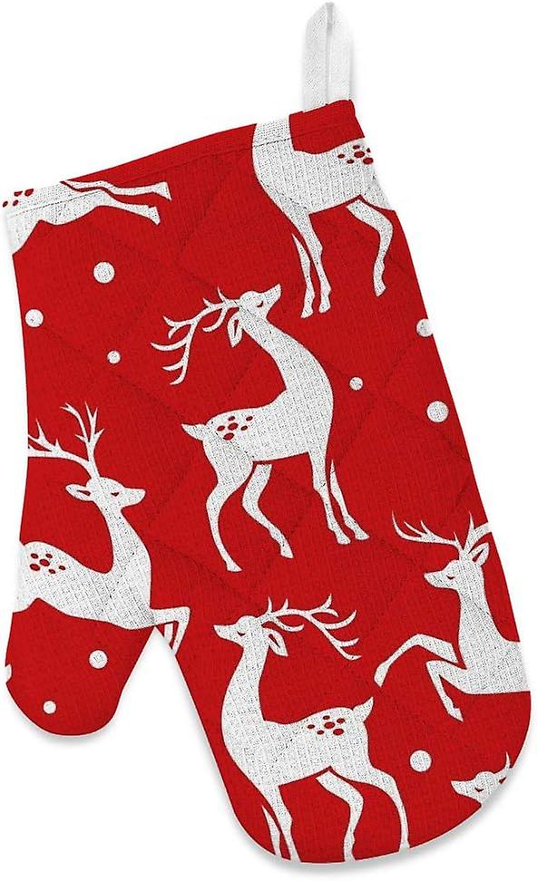 Insulation Kitchen Oven Mitts Potholder Apron 3pcs Set Christmas With Deer Snowflakes Non Slip Heat Resistant Gloves For Baking Cooking Bbq