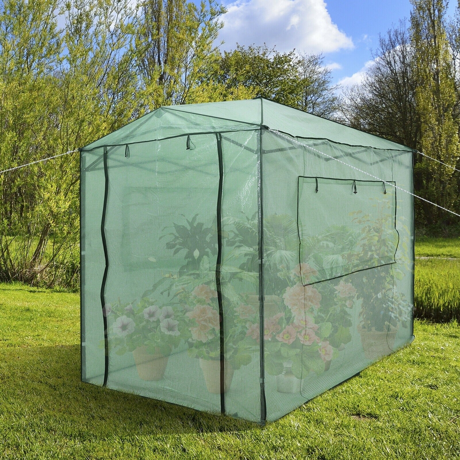 8¡¯ x 6¡¯ Outdoor Portable Walk-in Greenhouse with Roll-up Doors and Windows