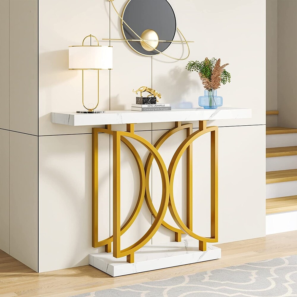 Faux Marble Entry Console Table  Modern Sofa Accent Table for Entryway  Entrance