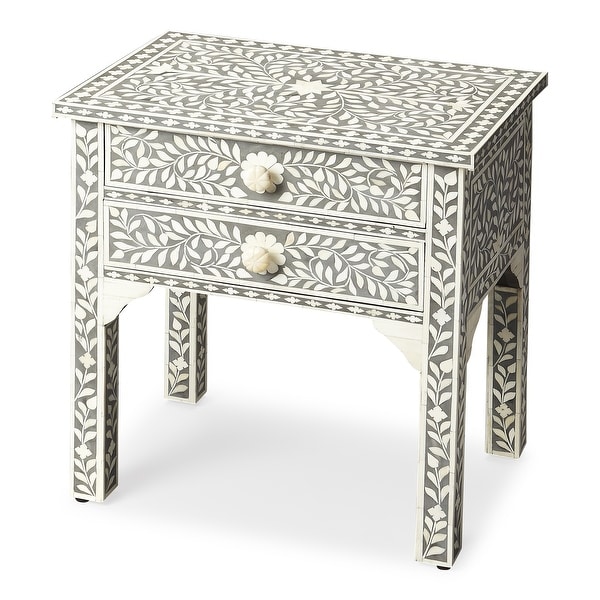 Handmade Butler Vivienne Gray Bone Inlay End Table (India)