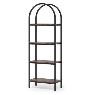 TRIBESIGNS WAY TO ORIGIN Jannelly 23.62 in. Brown Wood and Black Metal 4tier Radial Corner Shelves Bookcase Storage Rack Plant Stand HD-J0031-WZZ