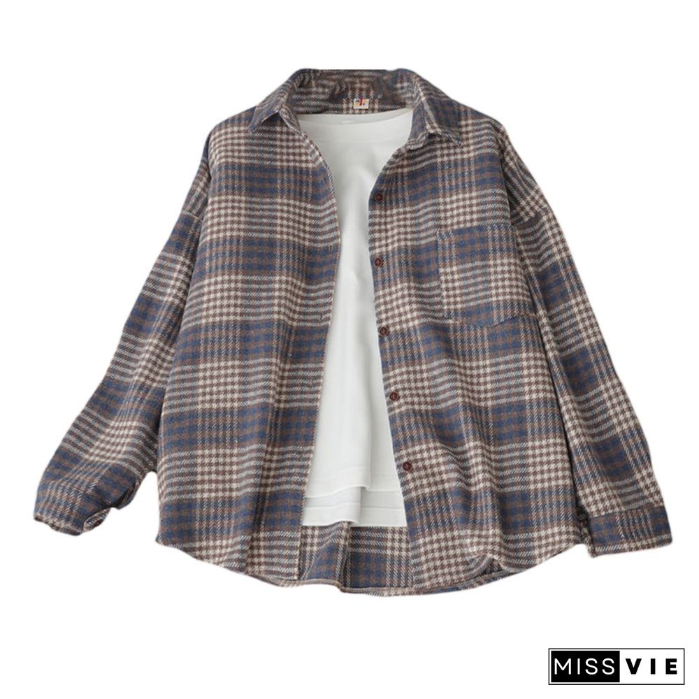 Thick Plaid Shirts Women Winter Keep Warm Long Sleeve Blouses And Tops New Casual Slim Jacket Female Clothes Outwear