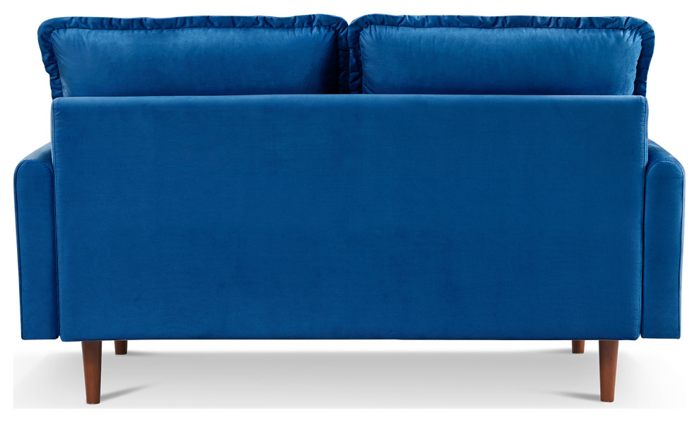 38.6H x 68.5W x 31.5D Blue Velvet Upholstered Loveseat   Midcentury   Loveseats   by IDEAZ International  LLC  Houzz